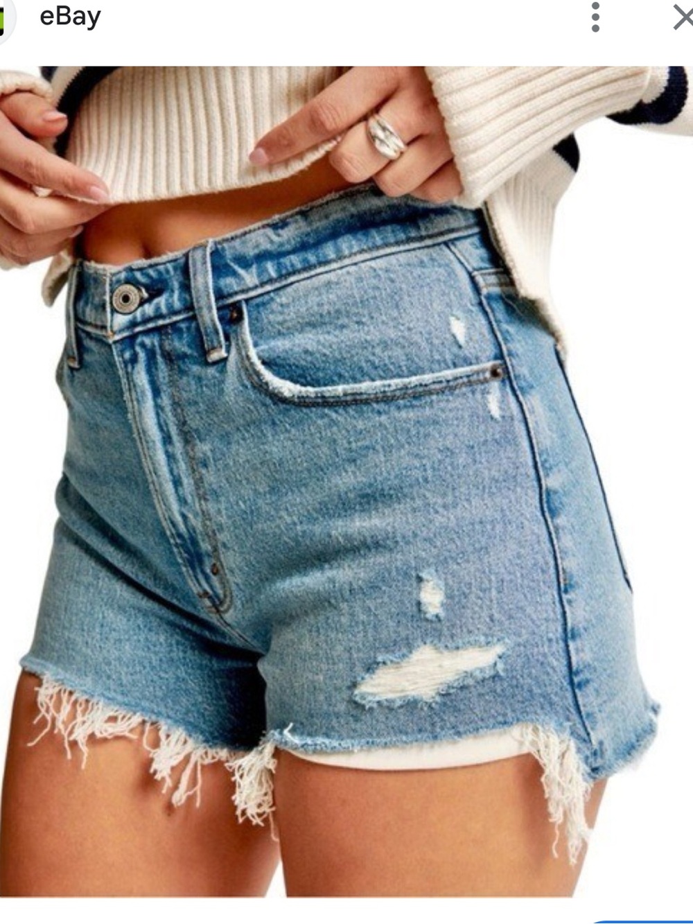Abercrombie & Fitch Medium Blue Distressed Denim Shorts